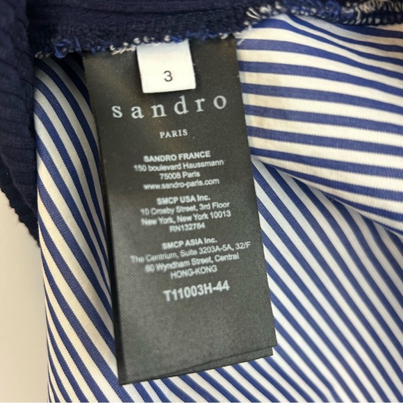 Sandro Blue Striped Knit Mixed Fabric Long Sleeve Top Size Large - Picture 11 of 11
